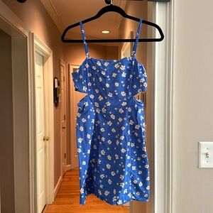 Zara Blue and cream Flower side cut out dress size small